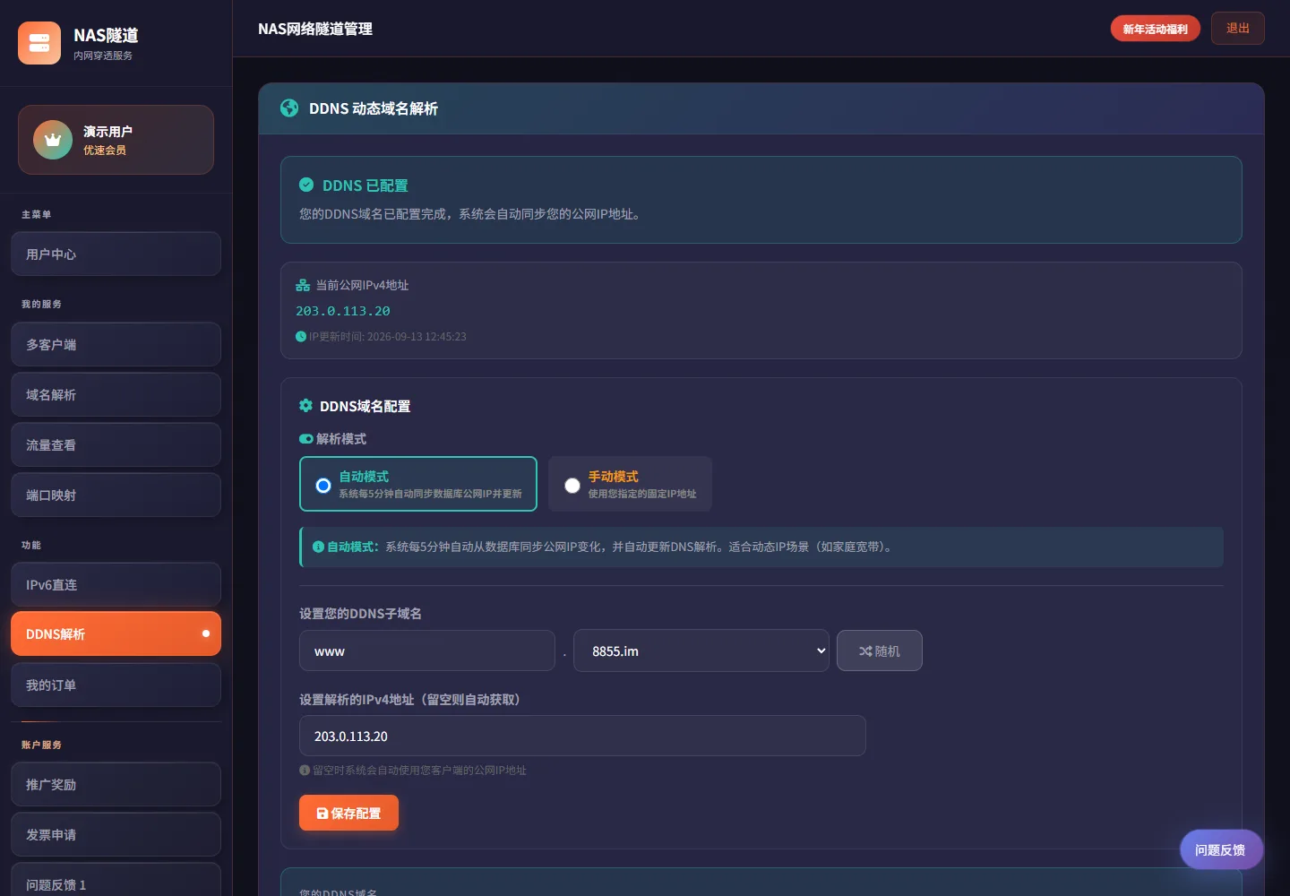 本站DDNS自动解析界面